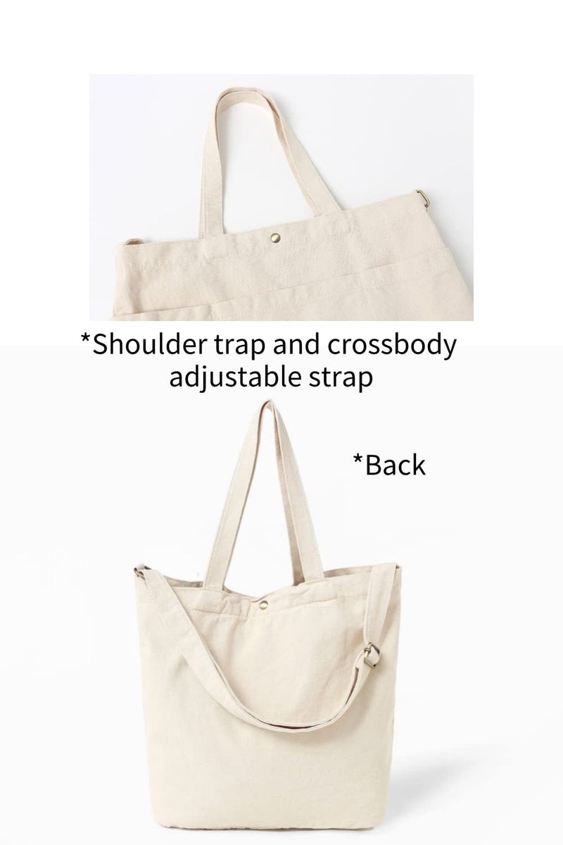 Jeelow Canvas Shoulder Tote Bag Crossbody Handbag Multiple Pockets For Men & Women - Image 4